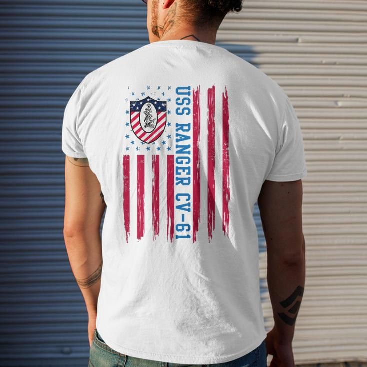 Uss Ranger Cv 61 American Flag Aircraft Carrier Veterans Day Men's Back Print T-shirt Gifts for Him