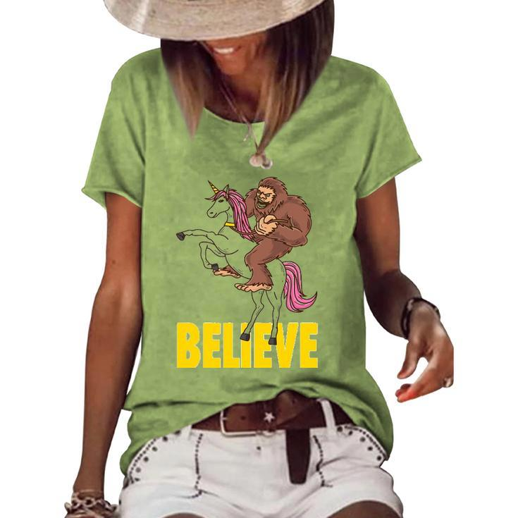 Bigfoot Unicorn Sasquatch Tee Men Women Kids Gift Women's Short Sleeve Loose T-shirt