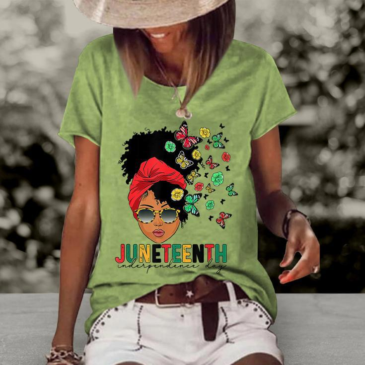 Junenth Is My Independence Day Black Queen And Butterfly  Women's Short Sleeve Loose T-shirt