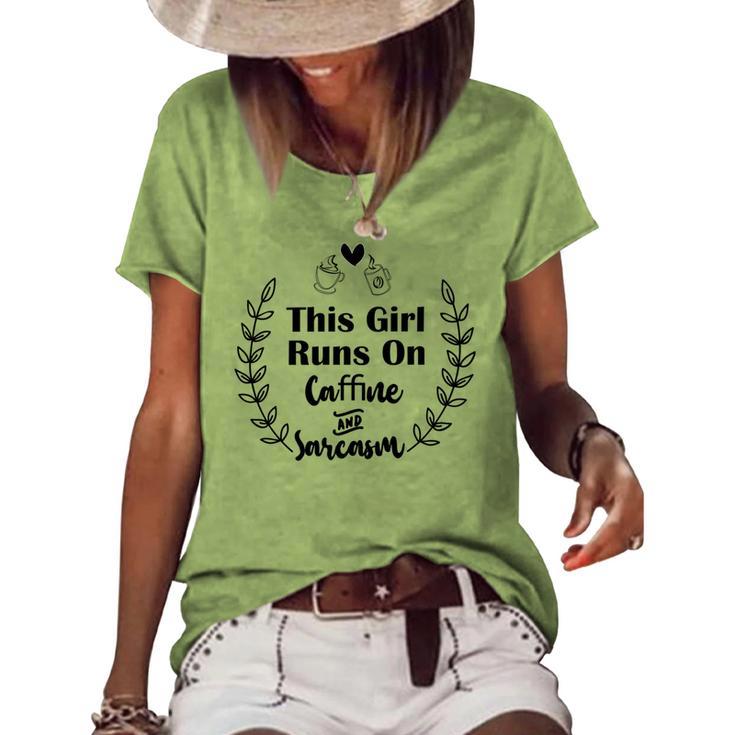 Official This Girl Runs On Caffeine And Sarcasm Women's Short Sleeve Loose T-shirt