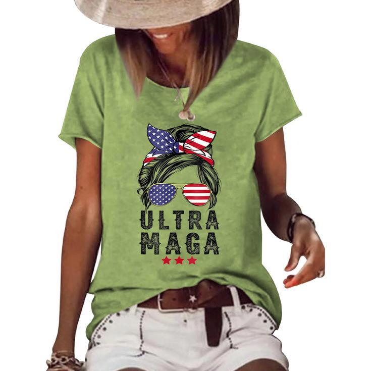 Pro Trump Ultra Mega Messy Bun V2 Women's Short Sleeve Loose T-shirt