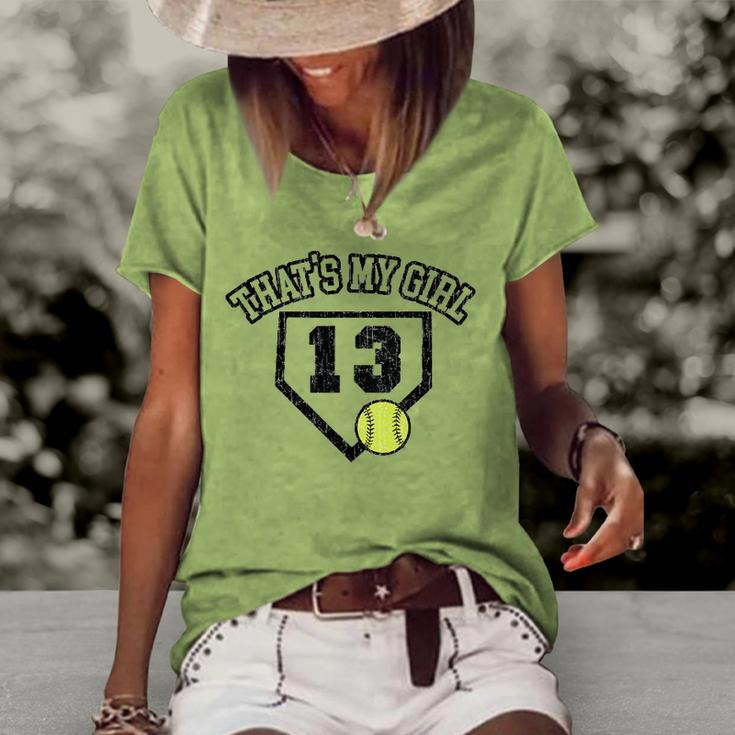 13 Thats My Girl Softball Mom Dad Of Number 13 Softball Women's Short Sleeve Loose T-shirt