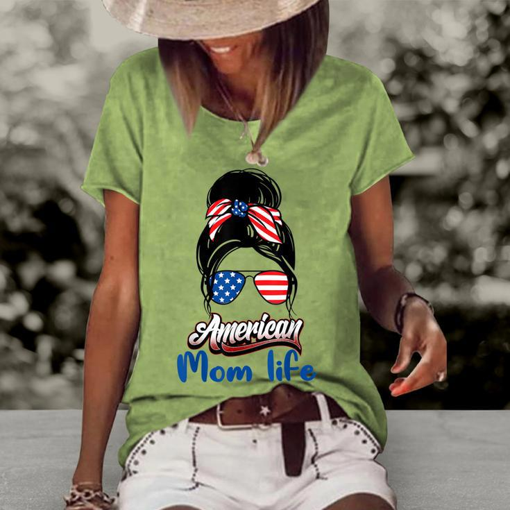 4Th Of July American Mom Life Messy Bun American Mom Life Women's Loose T-shirt