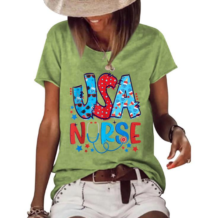4Th Of July Usa Nursery American Nurse 2022 Patriotic Nurse Women's Loose T-shirt