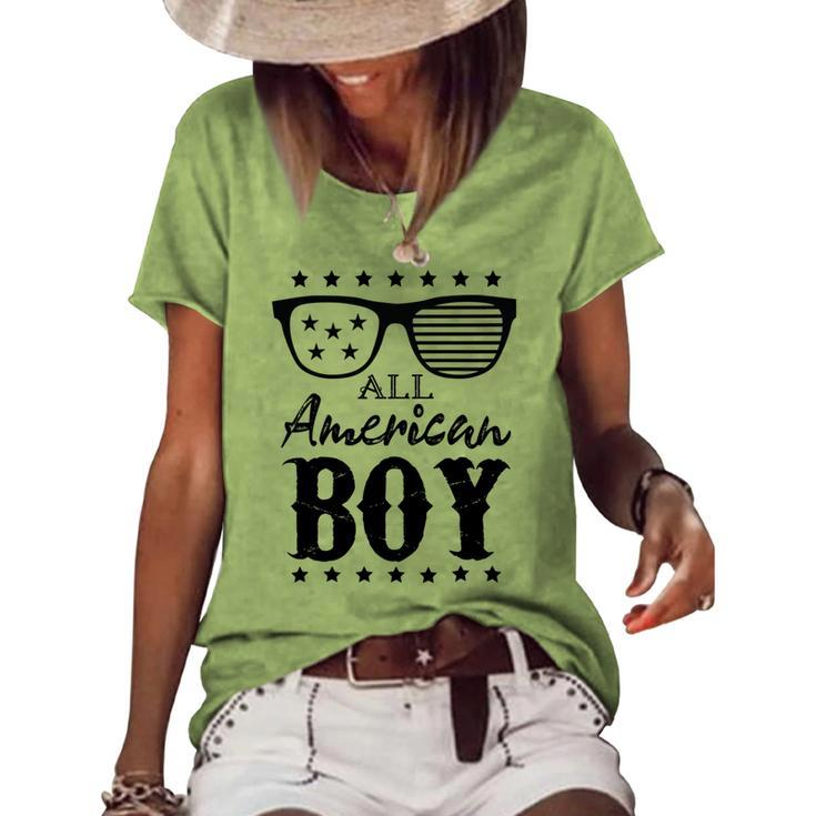 All American Boy 4Th Of July Boys Kids Sunglasses Family  Women's Short Sleeve Loose T-shirt