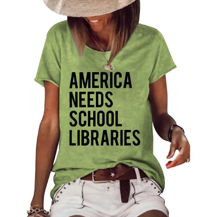 America Needs School Libraries Women's Short Sleeve Loose T-shirt