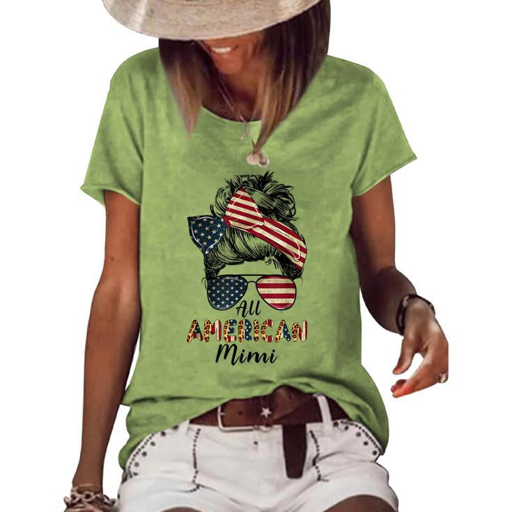 All American Mimi Messy Bun Matching Family 4Th Of July Mom Women's Loose T-shirt