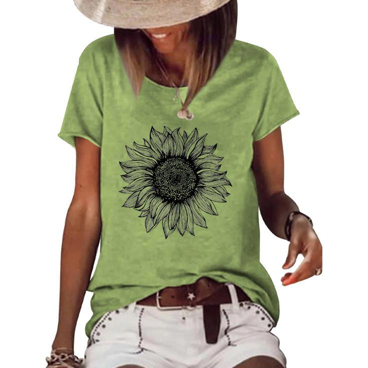 Be Kind Sunflower Minimalistic Flower Plant Artwork Women's Short Sleeve Loose T-shirt