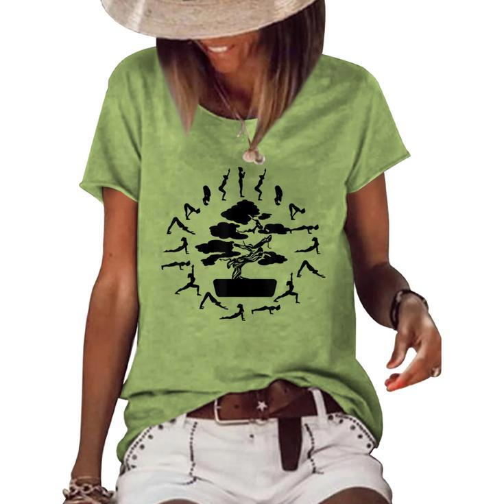Bonsai Tree Enso Circle Zen Buddhist Meditation Women's Loose T-shirt
