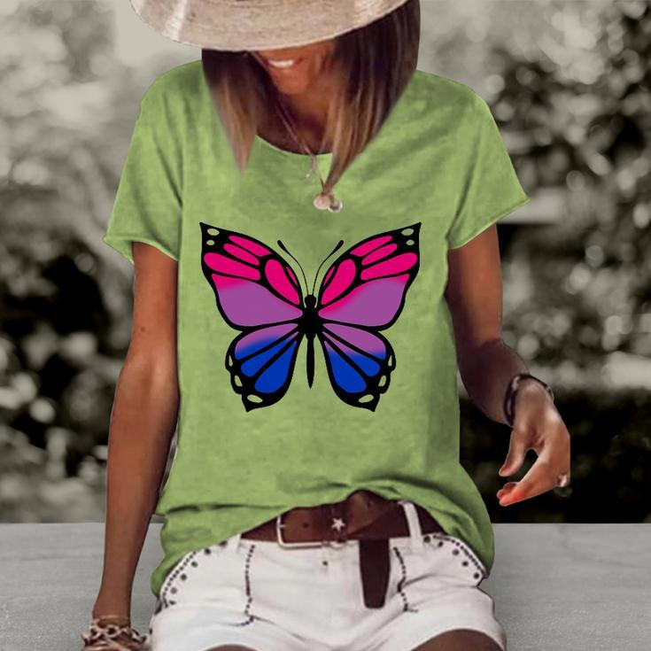 Butterfly With Colors Of The Bisexual Pride Flag Women's Short Sleeve Loose T-shirt