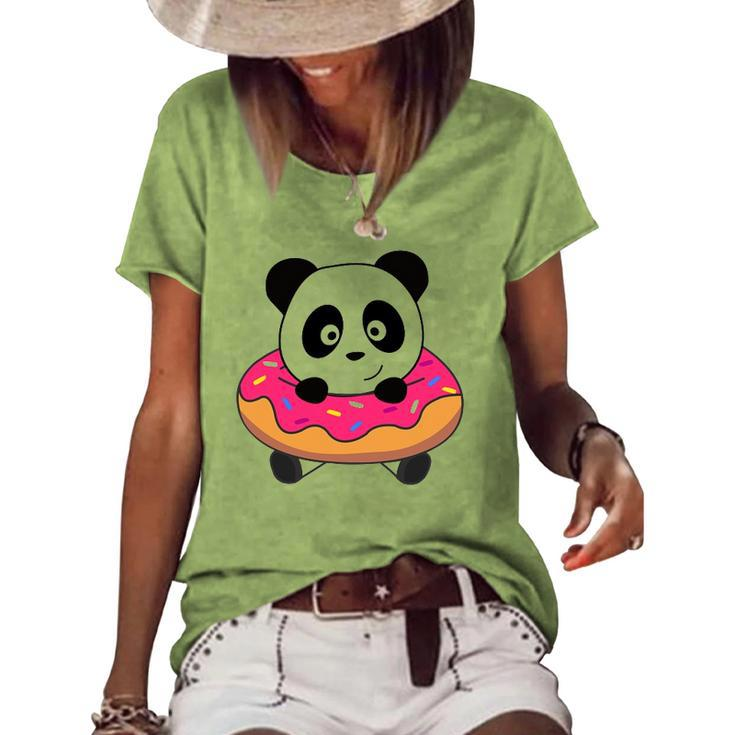 Cute Panda Bear Pandas Donut Sprinkles Women's Short Sleeve Loose T-shirt