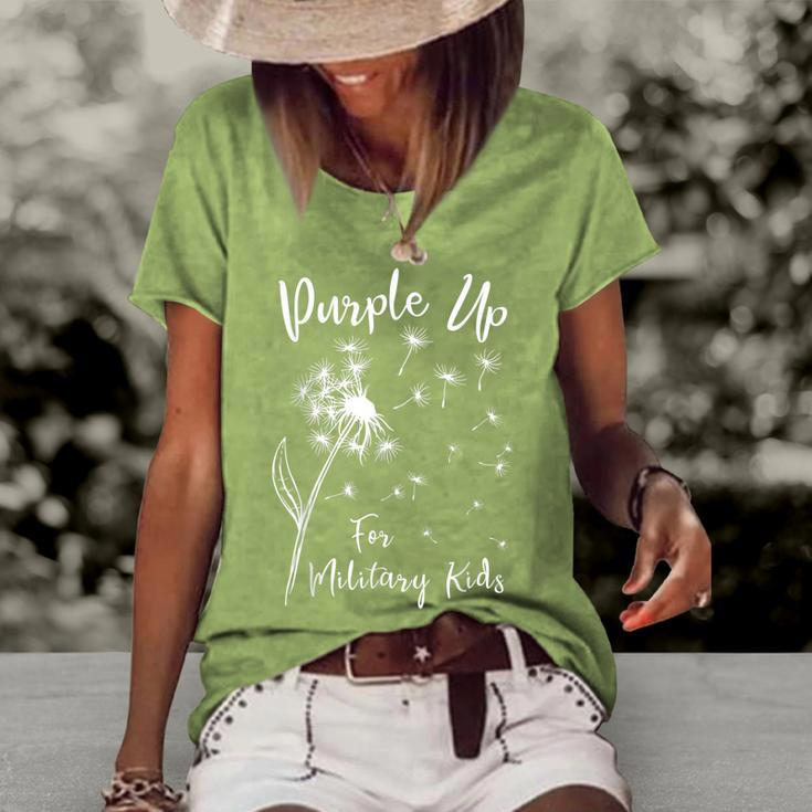 Dandelion Purple Up For Military Kids Army Child Month Women's Loose T-shirt