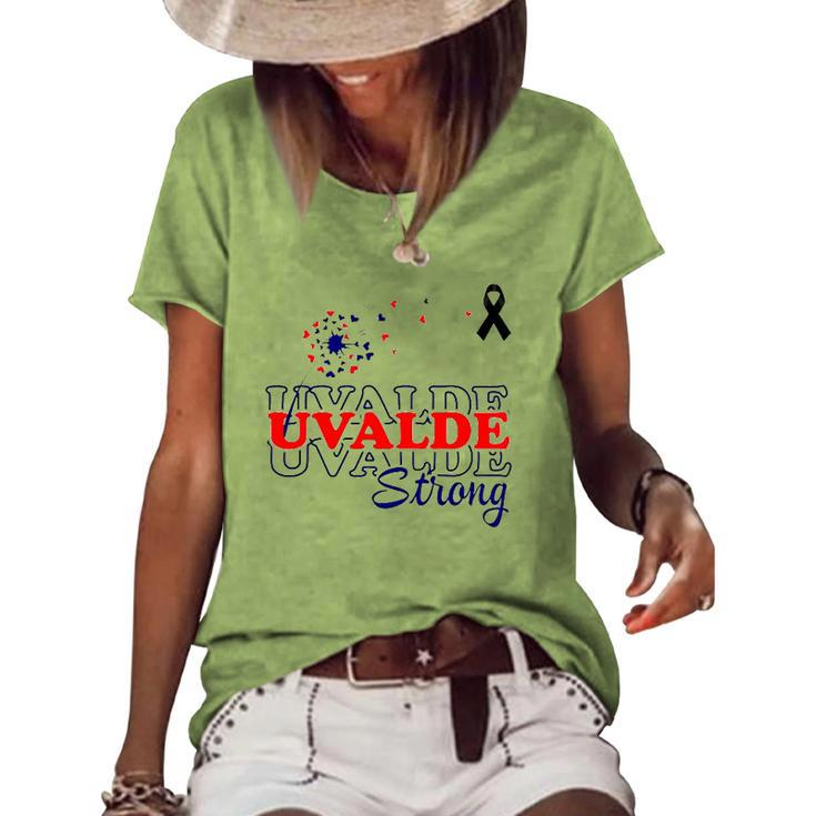 Dandelion Uvalde Strong Texas Strong Pray Protect Kids Not Guns Women's Short Sleeve Loose T-shirt