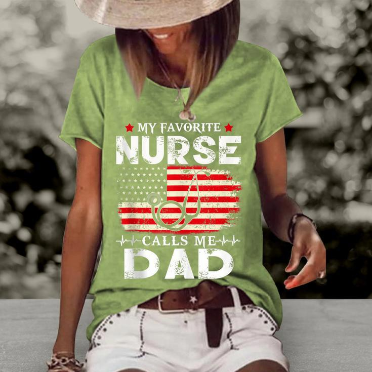 Mens My Favorite Nurse Calls Me Dad American Flag 4Th Of July Women's Loose T-shirt