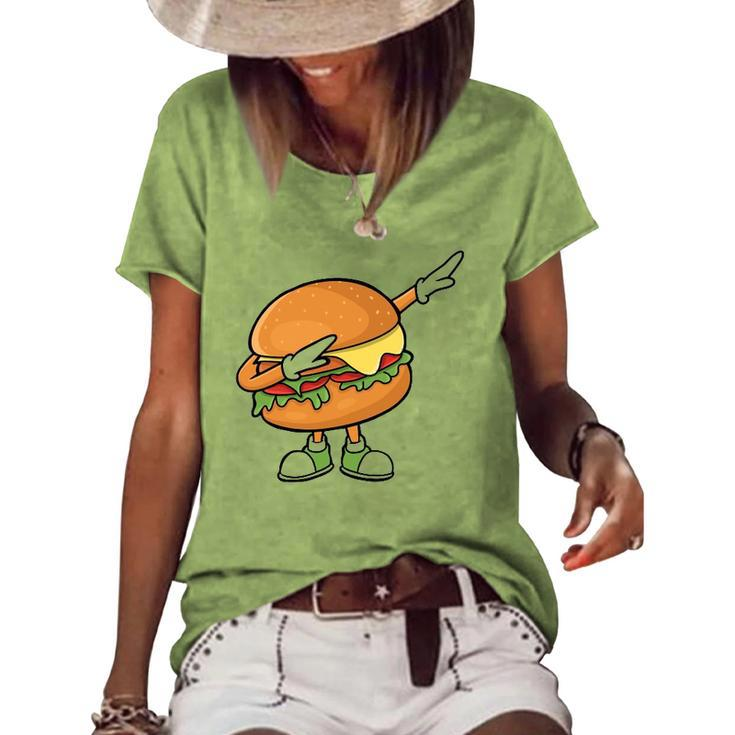 Funny Hamburger Art Men Women Cheeseburger Meat Eater  Women's Short Sleeve Loose T-shirt