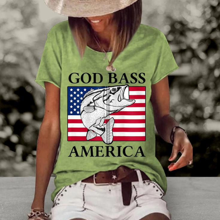 God Bass America Fishing Dad 4Th Of July Usa Patriotic Zip Women's Loose T-shirt