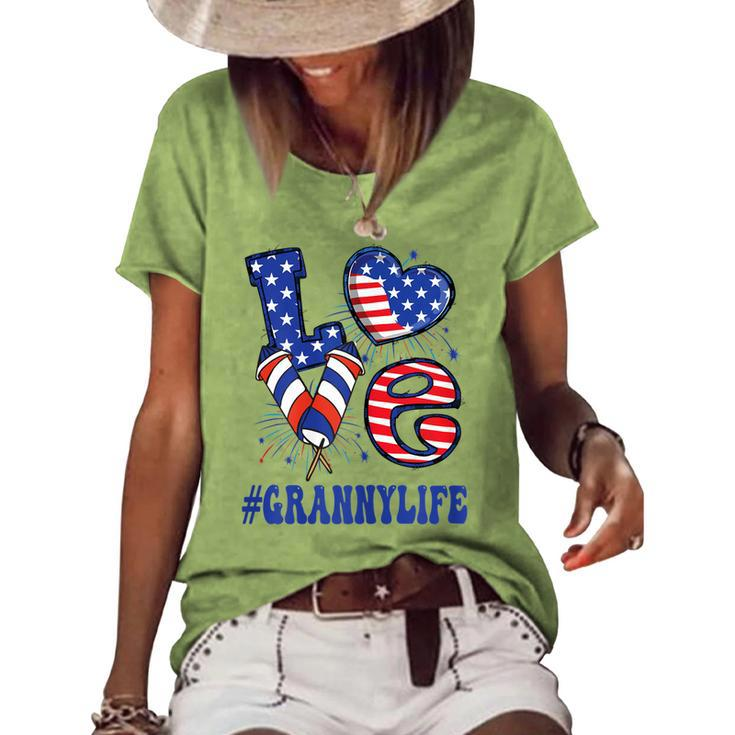 Womens Granny Love Usa Flag Grandma 4Th Of July Family Matching Women's Loose T-shirt