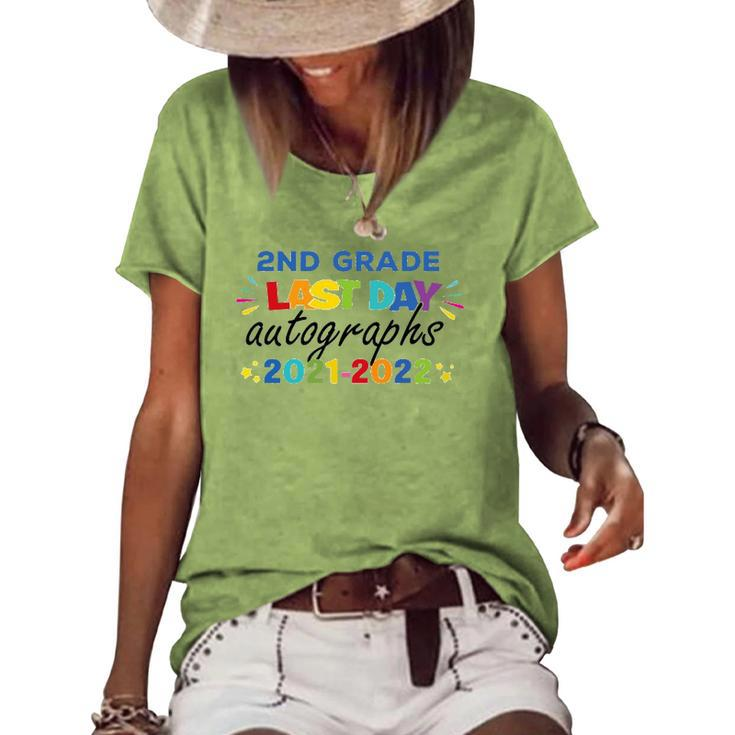 Last Day Autographs For 2Nd Grade Kids And Teachers 2022 Education Women's Short Sleeve Loose T-shirt