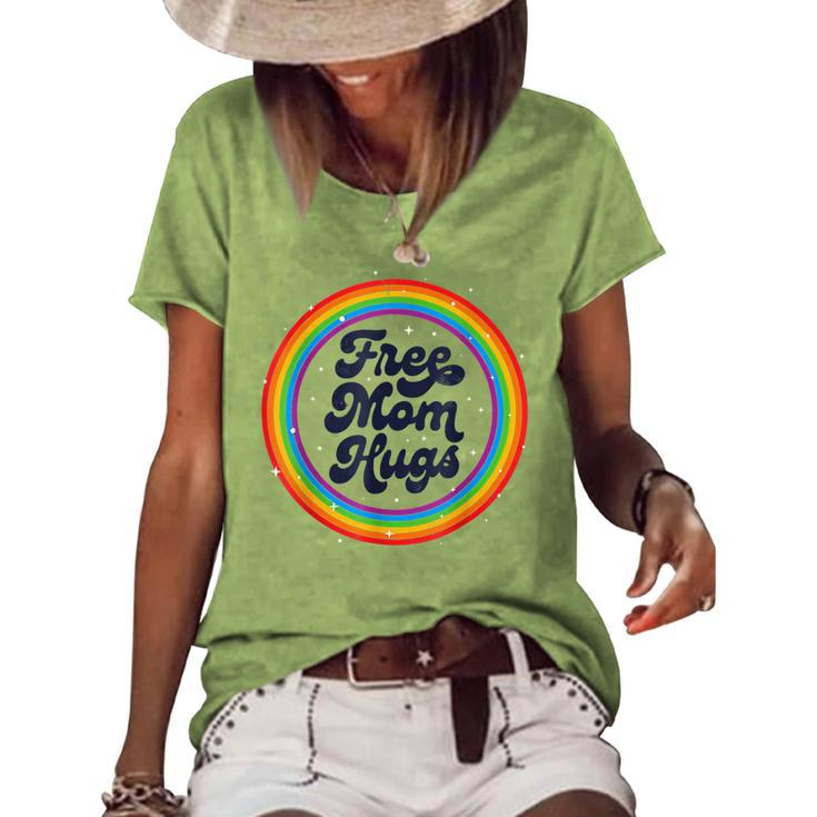 Lgbtq Free Mom Hugs Gay Pride Lgbt Ally Rainbow Lgbt  Women's Short Sleeve Loose T-shirt