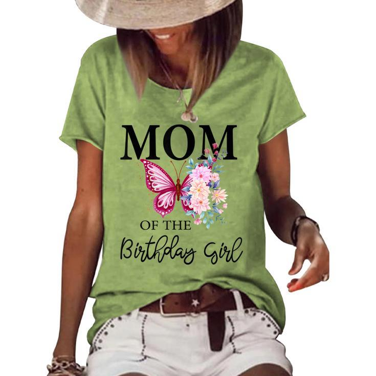 Mom 1St First Birthday Matching Family Butterfly Floral Women's Loose T-shirt