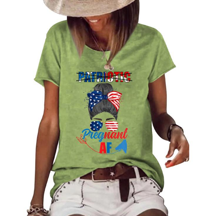 Womens Patriotic Pregnant Af Baby Reveal 4Th Of July Pregnancy V2 Women's Loose T-shirt