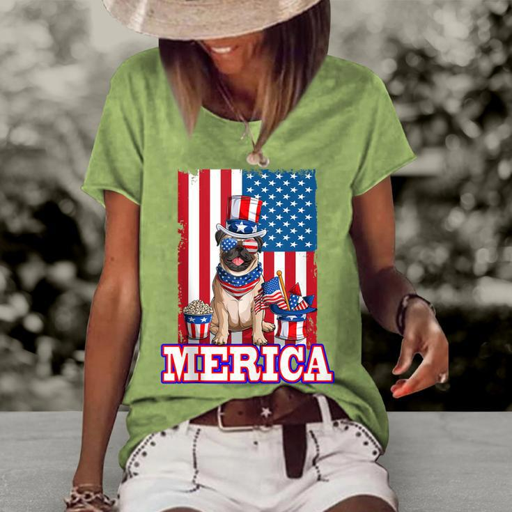 Pug Dad Mom 4Th Of July American Flag Merica Dog Women's Loose T-shirt