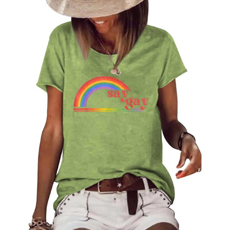Rainbow Say Gay Protect Queer Kids Pride Month Lgbt Women's Loose T-shirt