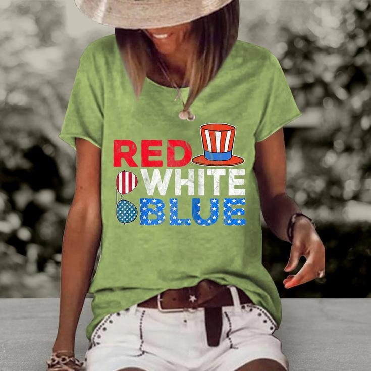 Red White Blue American Flag 4Th Of July Mom Dad Women's Loose T-shirt