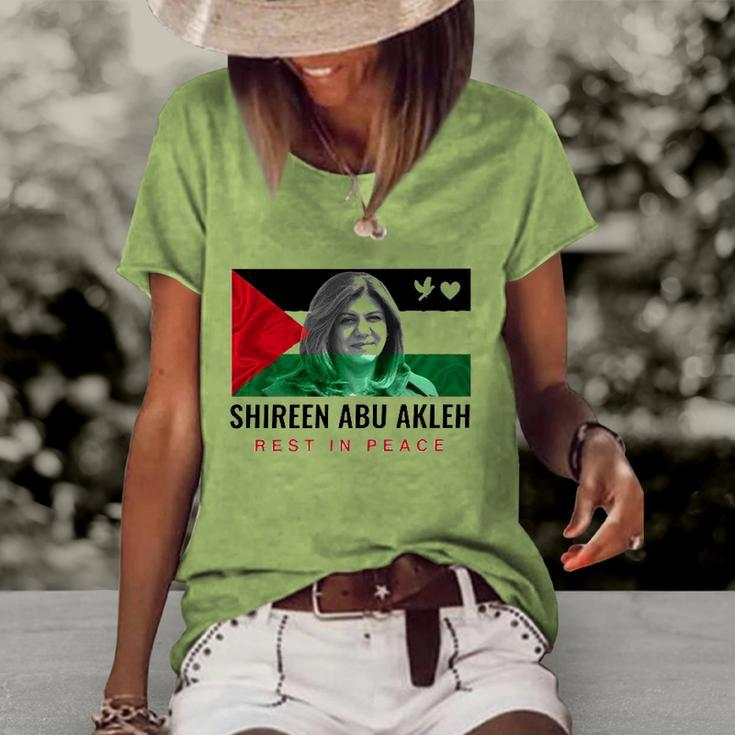Rip Shireen Abu Akleh Palestine Women Palestinian Flag Women's Short Sleeve Loose T-shirt