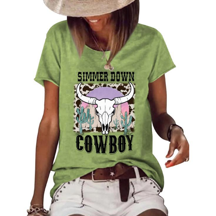 Simmer Down Cowboy Western Style Gift Women's Short Sleeve Loose T-shirt
