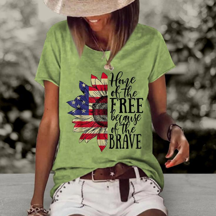 Sunflower Home Of The Free Because Of The Brave 4Th Of July V2 Women's Loose T-shirt