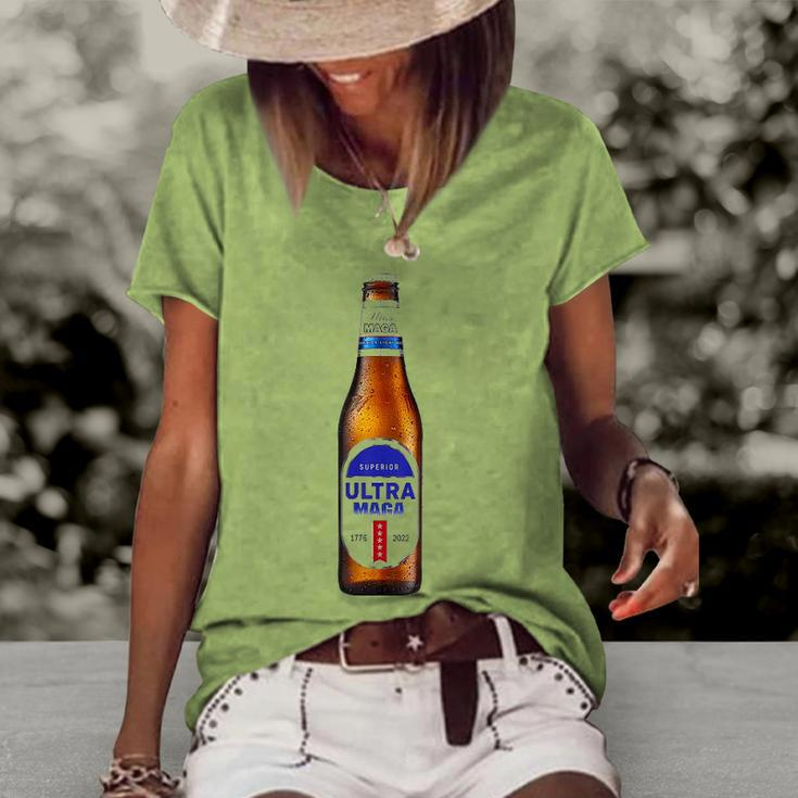 Ultra Maga  Funny Anti Joe Biden Ultra Maga Beer Women's Short Sleeve Loose T-shirt