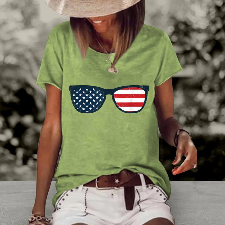 Usa Sunglasses Independence Day Men Women Kids Vintage Women's Loose T-shirt