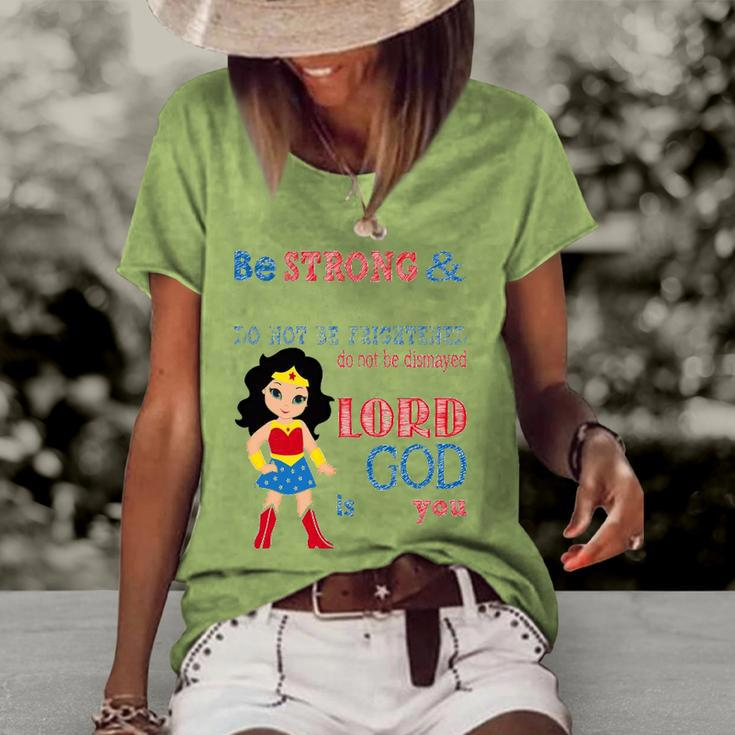 Womens Superhero Christian Be Strong And Courageous Joshua 19 Gift Women's Short Sleeve Loose T-shirt