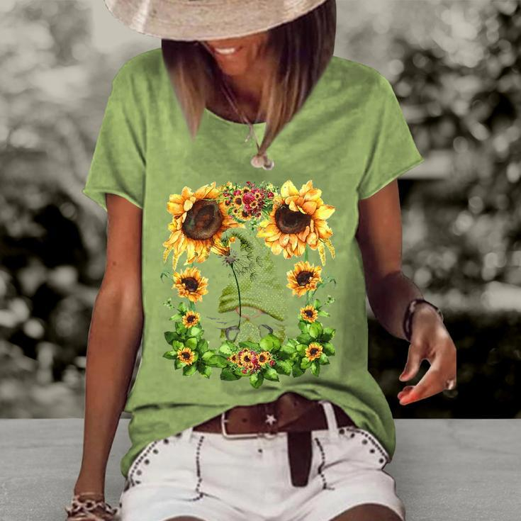 Yellow Spring Flower Pattern For Women Cute Dandelion Gnome Women's Short Sleeve Loose T-shirt