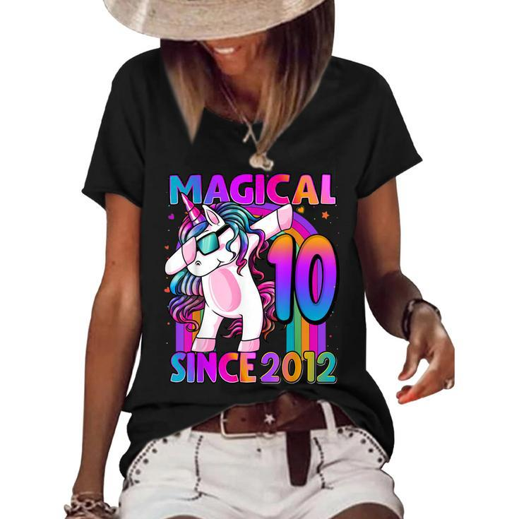 10 Year Old Unicorn Dabbing 10Th Birthday Girl Unicorn Party V2 Women's Short Sleeve Loose T-shirt