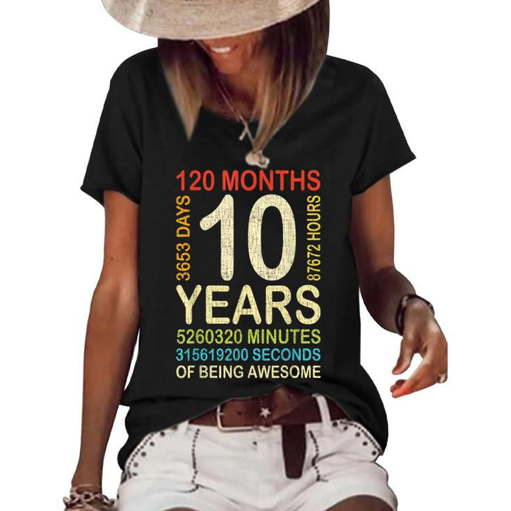 10Th Birthday 10 Years Old Vintage Retro 120 Months Boy Girl  Women's Short Sleeve Loose T-shirt