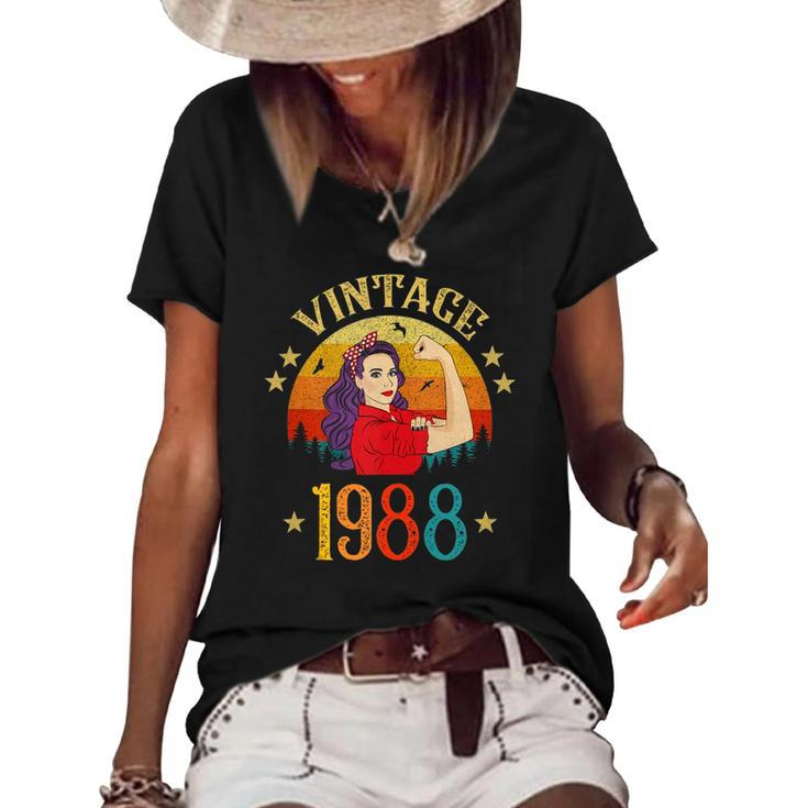 34Th Birthday Gift 34 Years Old For Women Retro Vintage 1988  Women's Short Sleeve Loose T-shirt