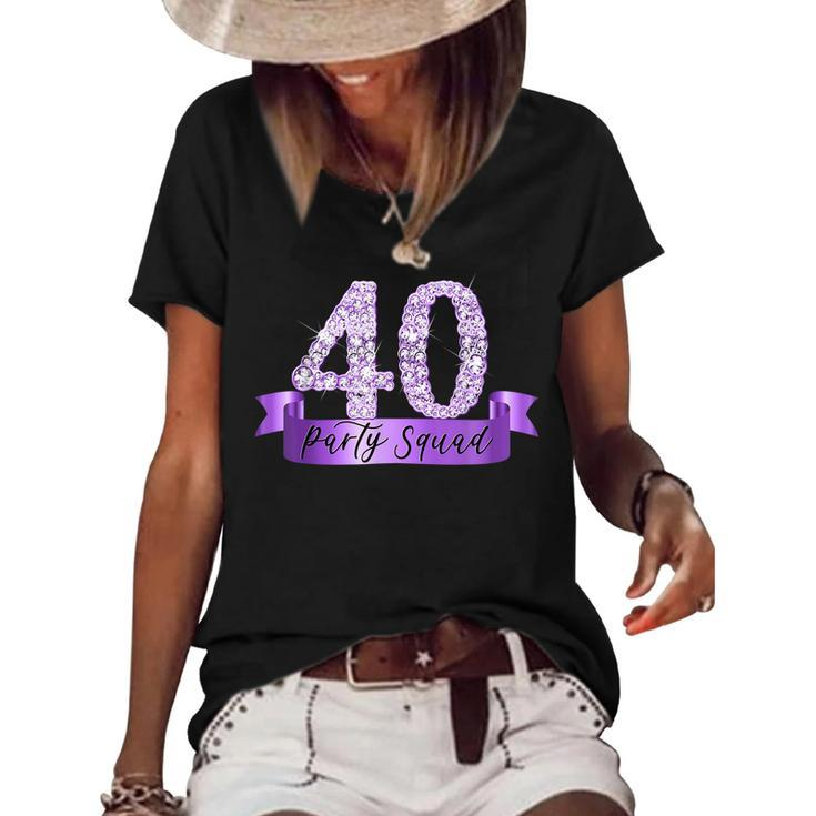 40Th Birthday Party Squad I Purple Group Photo Decor Outfit  Women's Short Sleeve Loose T-shirt
