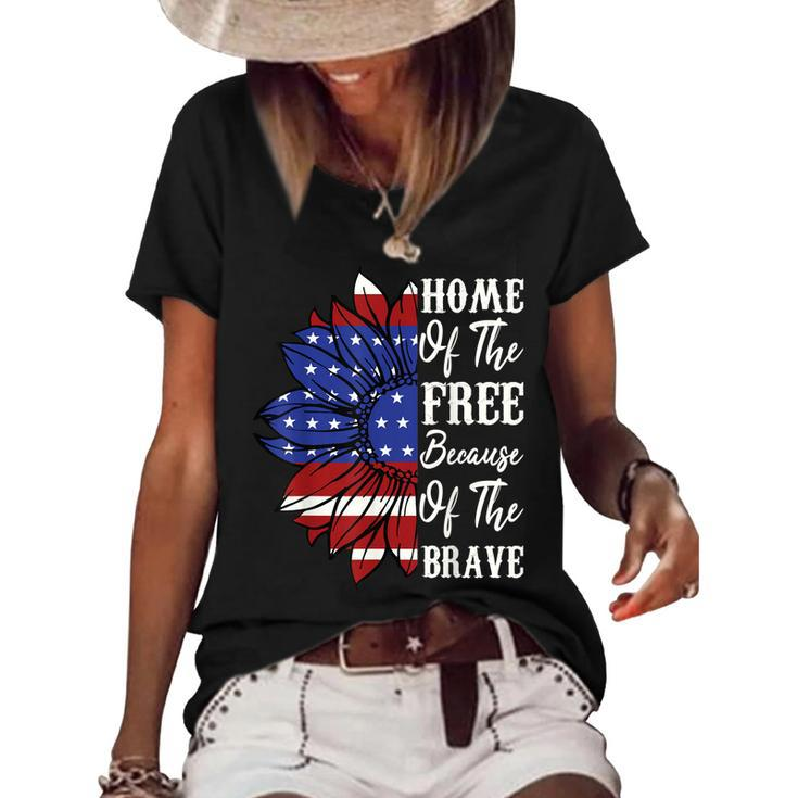 4Th Of July Sunflower Home Of The Free Because Of The Brave  Women's Short Sleeve Loose T-shirt