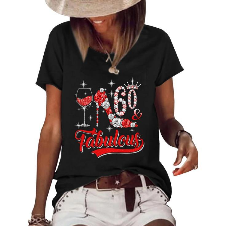 60 And Fabulous 60 Years Old Birthday Diamond Crown Shoes Women's Short Sleeve Loose T-shirt