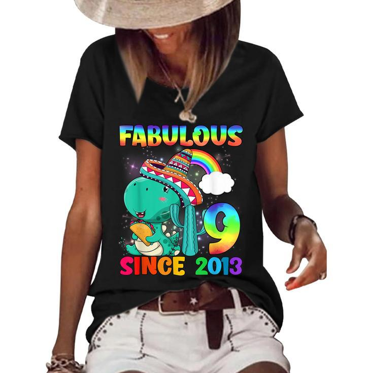 9 Years Old T Rex 9Th Birthday Dinosaur Girls Since 2013  Women's Short Sleeve Loose T-shirt
