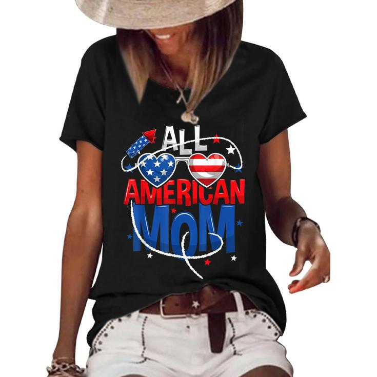 All American Mom 4Th Of July Mothers Women Mommy Family  Women's Short Sleeve Loose T-shirt