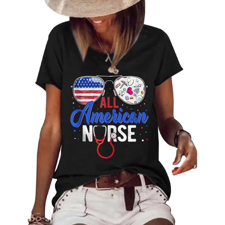 All American Nurse Scrub Heart Stethoscope 4Th Of July Nurse  Women's Short Sleeve Loose T-shirt