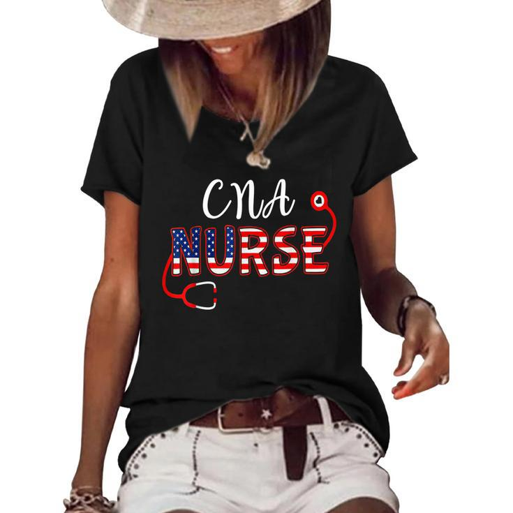 American Flag Cna Nurse Stethoscope 4Th Of July Patriotic  Women's Short Sleeve Loose T-shirt