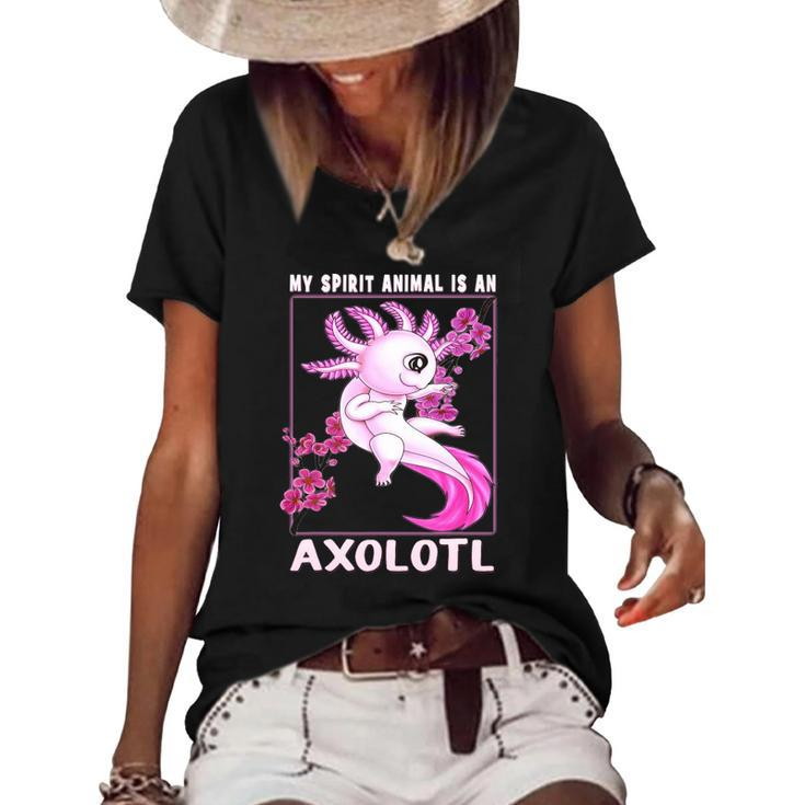 Axolotl Is My Spirit Animal Cherry Blossom Girls Boys Womens Women's Short Sleeve Loose T-shirt