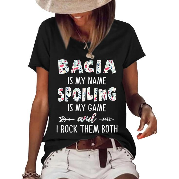 Bacia Grandma Gift   Bacia Is My Name Spoiling Is My Game Women's Short Sleeve Loose T-shirt