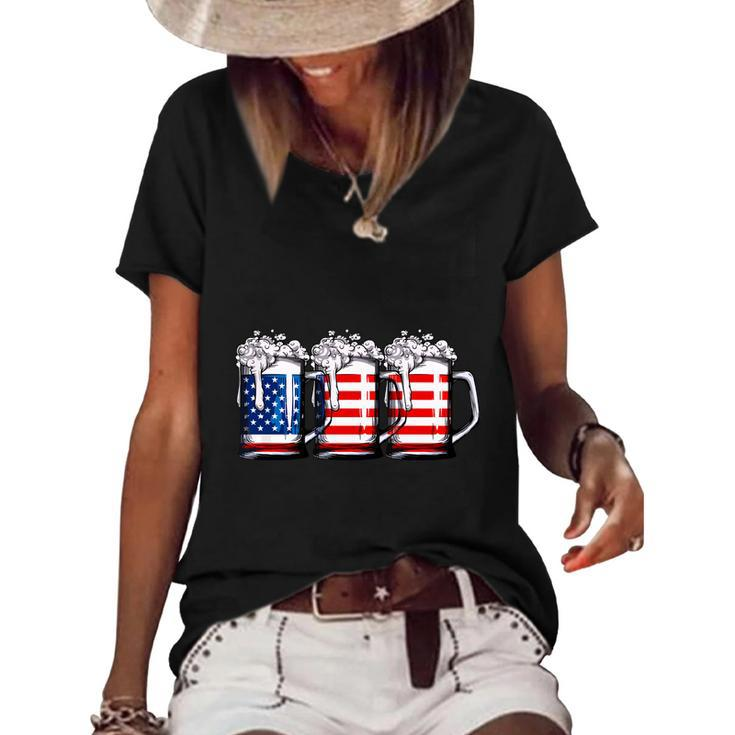 Beer American Flag 4Th Of July Independence Day  Women's Short Sleeve Loose T-shirt