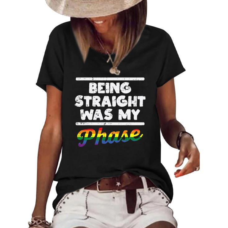 Being Straight Was My Phase Gay Rainbow Pride Flag Lgbtq Women's Short Sleeve Loose T-shirt