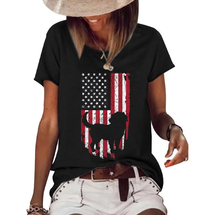 Bernese Mountain Dog Mom Dad  4Th Of July American  Women's Short Sleeve Loose T-shirt